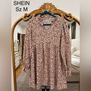 SHEIN Pink and Black Patterned Blouse